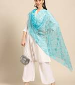 Saadgi Women Mint Green Net Aari Embroidery Dupatta