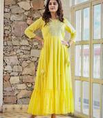 KAAJH Yellow Embellished Cotton Anarkali Kurta