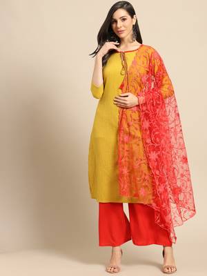 Saadgi Women Red Net Aari Embroidery Dupatta 1