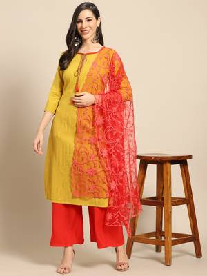 Saadgi Women Red Net Aari Embroidery Dupatta 2