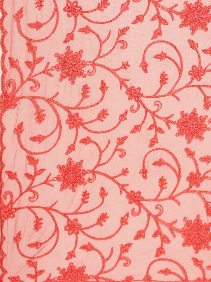 Saadgi Women Red Net Aari Embroidery Dupatta