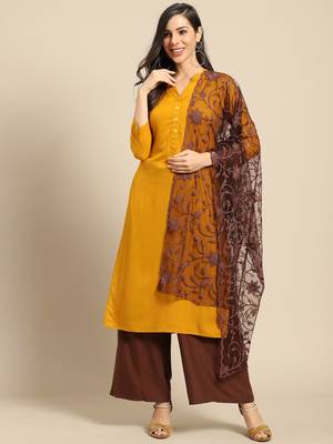 Saadgi Women Brown Net Aari Embroidery Dupatta 1