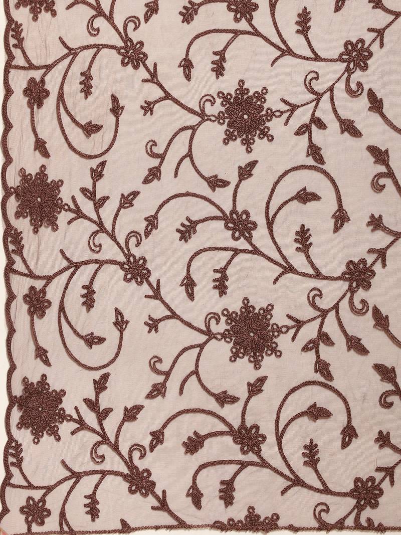 Saadgi Women Brown Net Aari Embroidery Dupatta