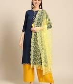 Saadgi Women Lemon Yellow Net Aari Embroidery Dupatta