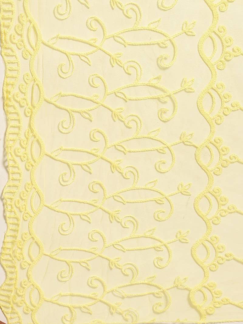 Saadgi Women Lemon Yellow Net Aari Embroidery Dupatta