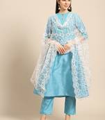 Saadgi Women Light Grey Net Aari Embroidery Dupatta