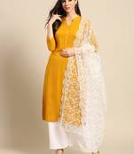 Saadgi Women White Net Aari Embroidery Dupatta