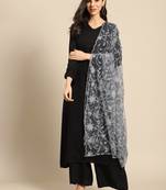 Saadgi Women Grey Net Aari Embroidery Dupatta