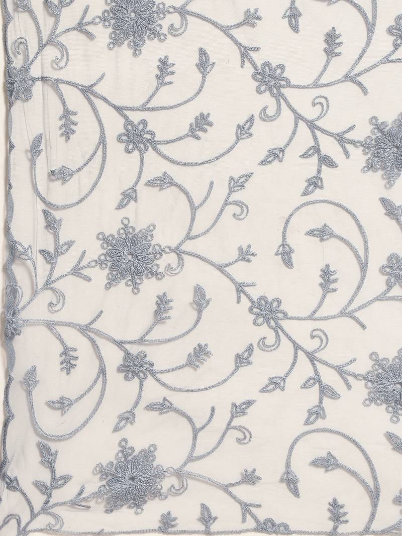 Saadgi Women Grey Net Aari Embroidery Dupatta
