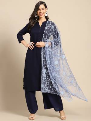 Saadgi Women Ice Blue Net Aari Embroidery Dupatta 1
