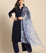 Saadgi Women Ice Blue Net Aari Embroidery Dupatta