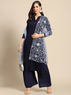 Saadgi Women Ice Blue Net Aari Embroidery Dupatta 2