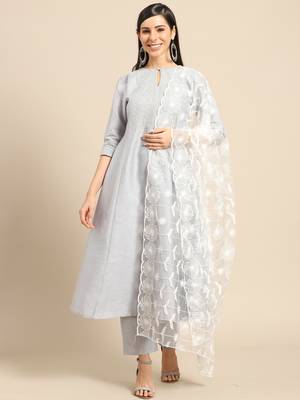 Saadgi Women White Net Aari Embroidery Dupatta 1
