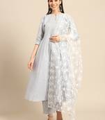 Saadgi Women White Net Aari Embroidery Dupatta