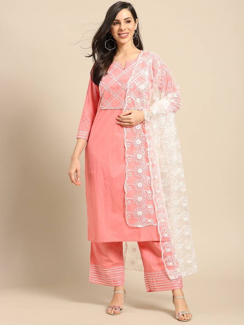 Saadgi Women White Net Aari Embroidery Dupatta