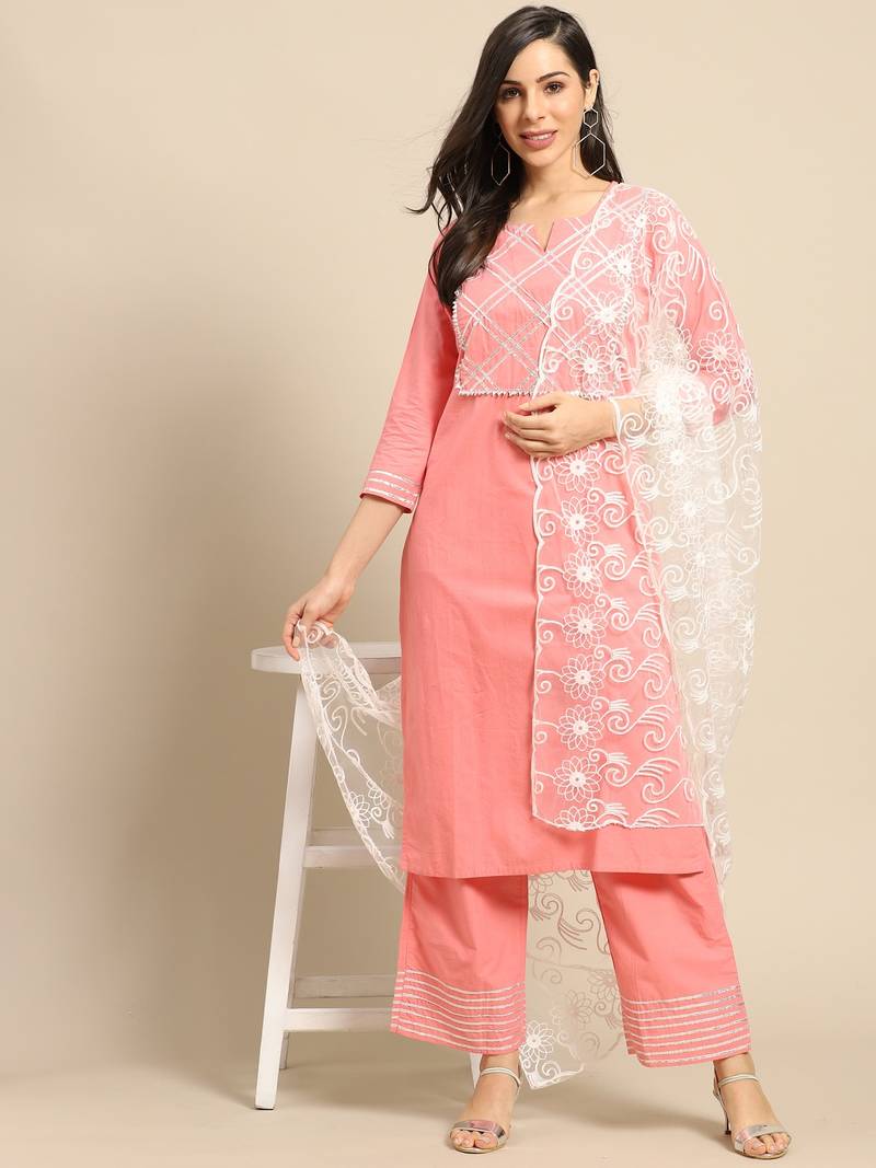 Saadgi Women White Net Aari Embroidery Dupatta