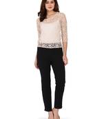 Women's Cotton Spandex Solid Straight  Pant with Elastic in Black