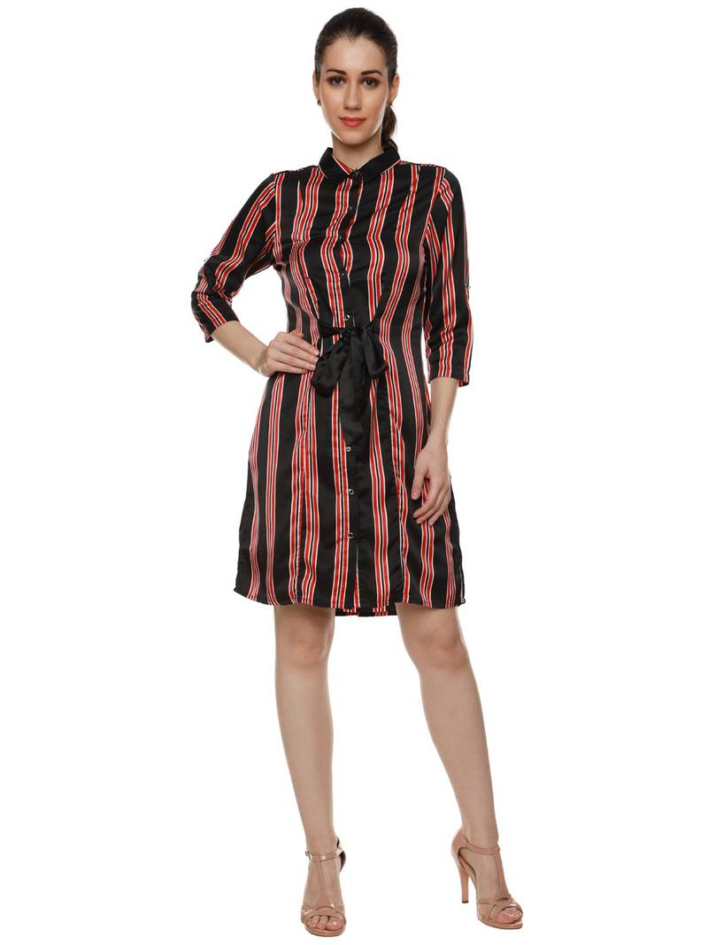 Black printed silk short-dresses