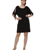 Black plain polyester short-dresses