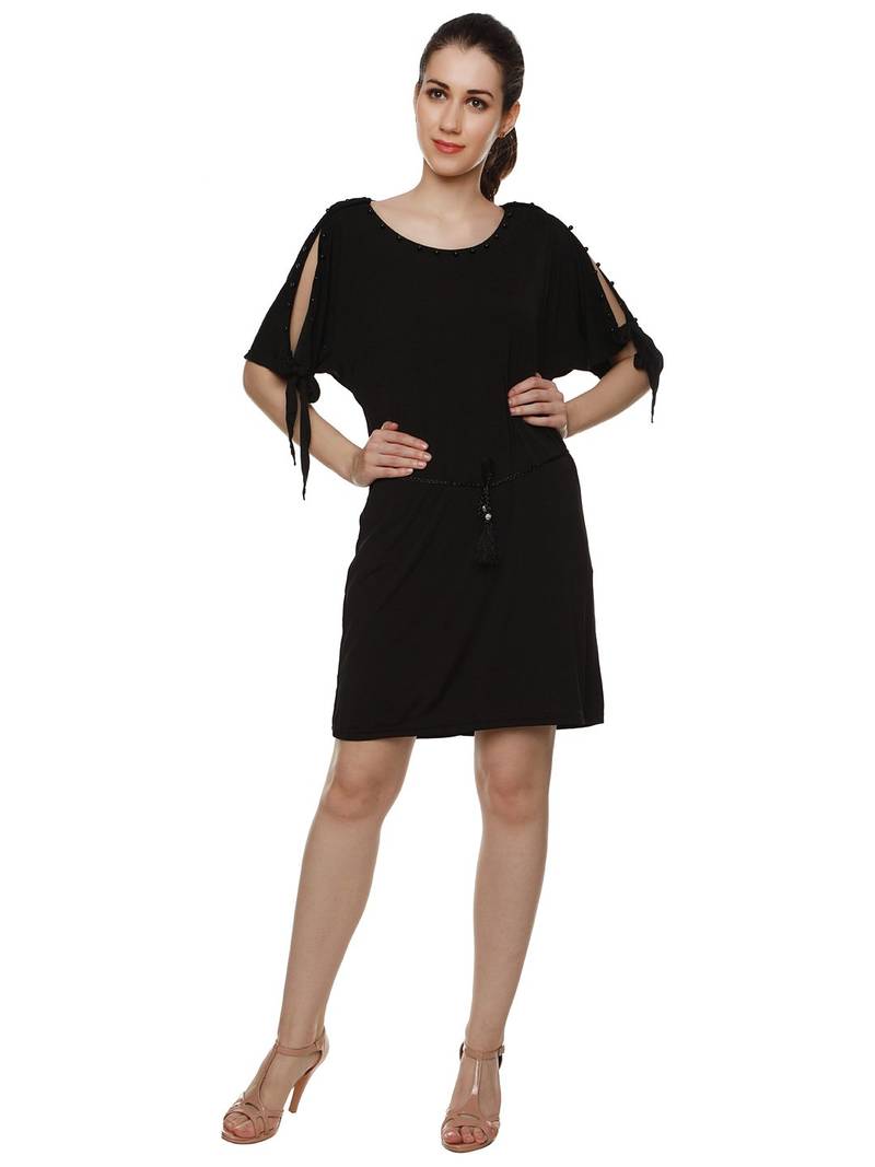 Black plain polyester short-dresses