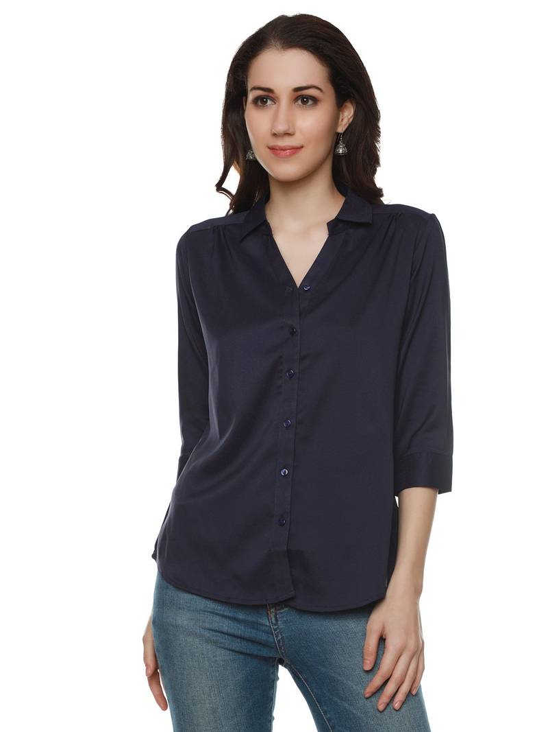 Navy-blue plain cotton party-tops