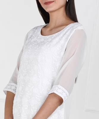 White embroidered georgette chikankari-kurtis 3