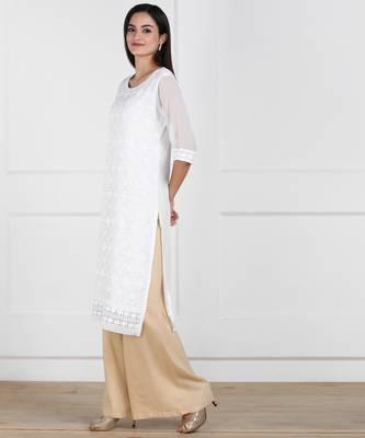 White embroidered georgette chikankari-kurtis 4