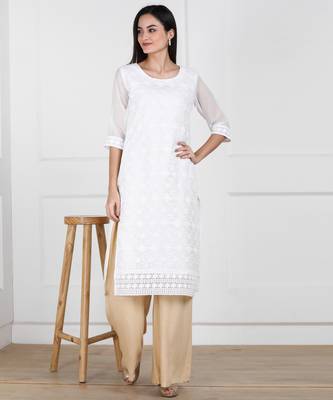 White embroidered georgette chikankari-kurtis 1