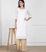White embroidered georgette chikankari-kurtis