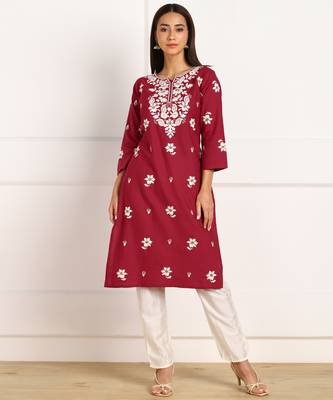 Maroon embroidered cotton cotton-kurtis 1