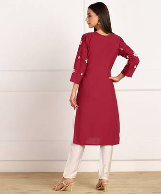 Maroon embroidered cotton cotton-kurtis 2