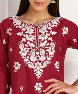 Maroon embroidered cotton cotton-kurtis 5