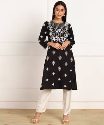 Black embroidered cotton cotton-kurtis 1