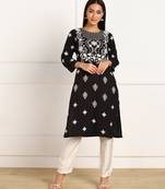 Black embroidered cotton cotton-kurtis