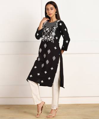Black embroidered cotton cotton-kurtis 3