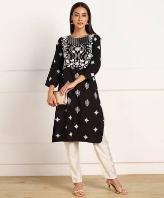 Black embroidered cotton cotton-kurtis 4