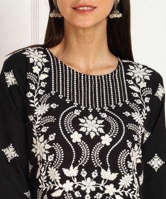 Black embroidered cotton cotton-kurtis 5