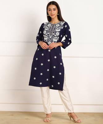 Blue embroidered cotton cotton-kurtis 1