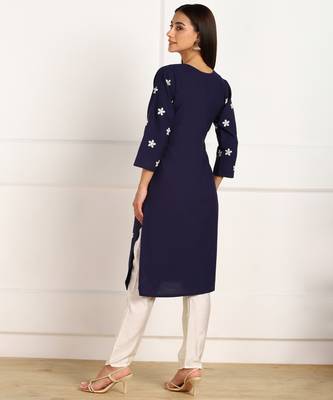 Blue embroidered cotton cotton-kurtis 2