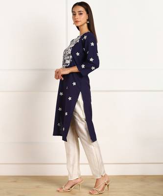 Blue embroidered cotton cotton-kurtis 3