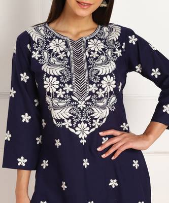 Blue embroidered cotton cotton-kurtis 4