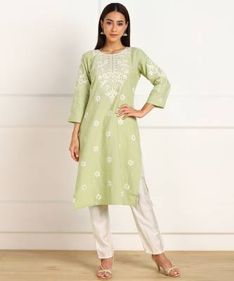 Green embroidered cotton cotton-kurtis 1