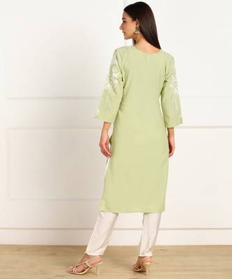 Green embroidered cotton cotton-kurtis 2