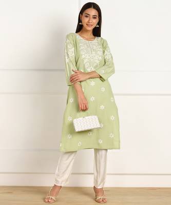 Green embroidered cotton cotton-kurtis 4