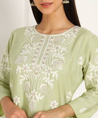 Green embroidered cotton cotton-kurtis 5