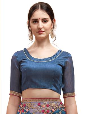 Blue embroidered net saree with blouse 5