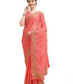 Orange embroidered chiffon saree with blouse