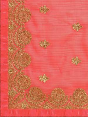Orange embroidered chiffon saree with blouse 4
