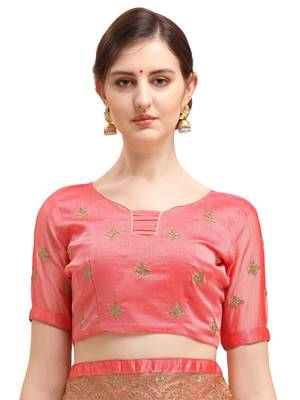 Orange embroidered chiffon saree with blouse 5