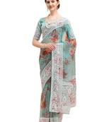Sky blue embroidered organza saree with blouse
